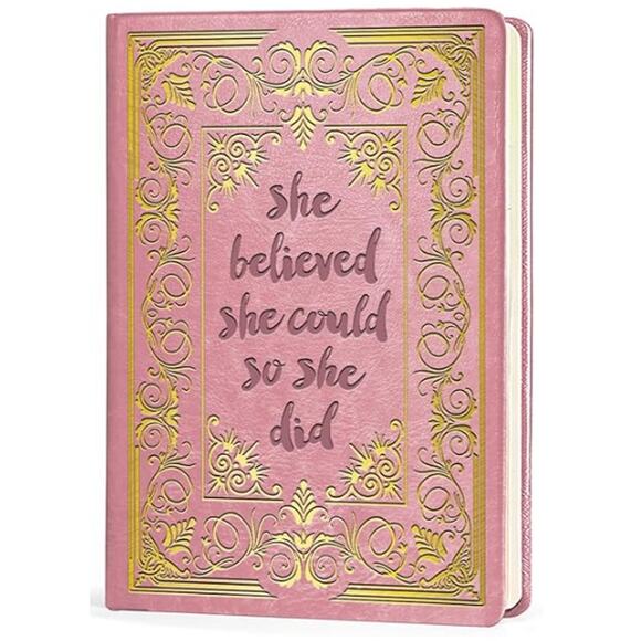 She Believed She Could So She Did Leather Journal Lined Notebook, Pink - Picture 1 of 4